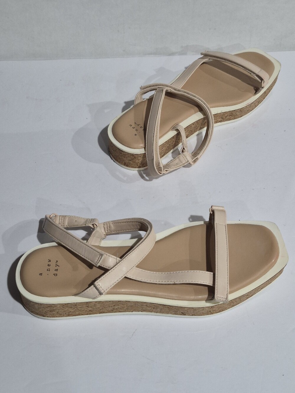 A New Day Women's Neutral Beige Strappy Platform Sandals Size 10